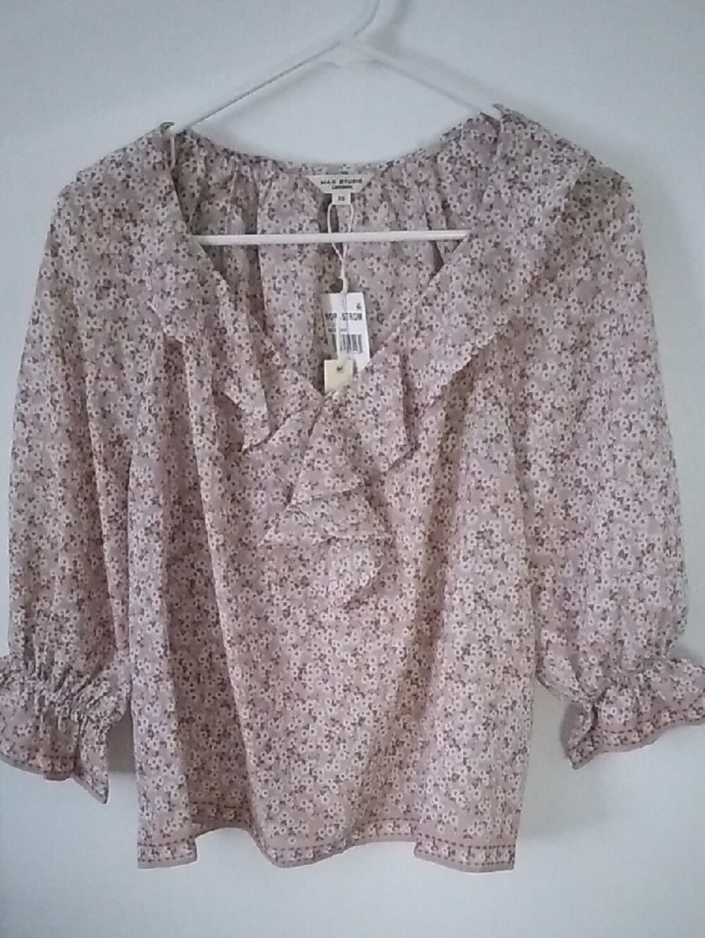 Max Studio Soft Pink Floral Ruffle Sleeve Blouse